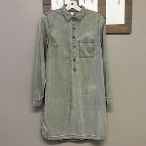 Old Navy Sage Long Sleeve 1/2 Button Down Pullover Rounded Hem Shirt Dress- Sm/T